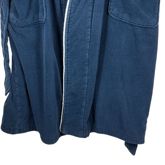 Nautica Mens Navy Blue Cotton Bathrobe With Piping Two Pockets & Adjustable Belt - Picture 6 of 11